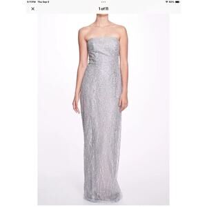 Marchesa Notte strapless long Sequin Column GOWN Silver SZ 10 maxi Dress nwt